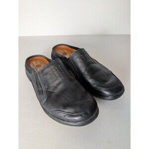 Clarks Unstructured Mules Womens 10M Black Leather Slip On Comfort Shoes